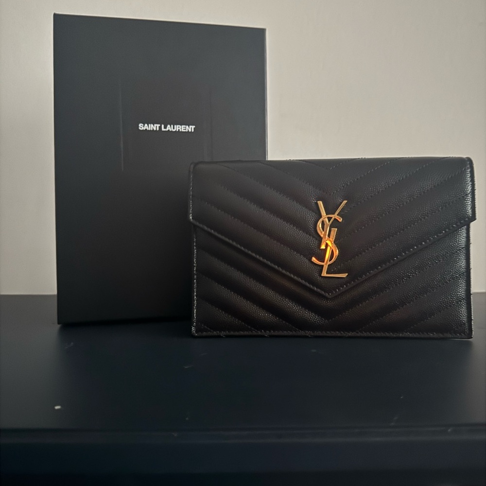 Saint Laurent Cassandre Matelasse Envelope Chain Wallet